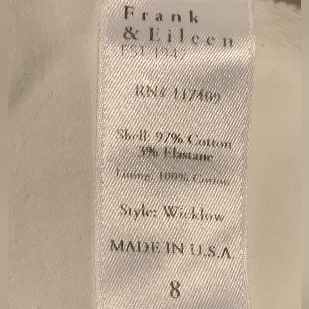 Frank & Eileen Wicklow The Italian Chino Performance Twill in White Pants Size 8 - Picture 8 of 15